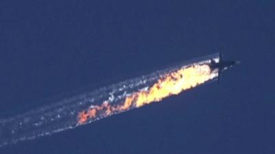 Russian jet being downed by Syrian border