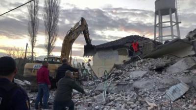 A collapsed building