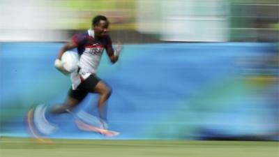 Carlin Isles (USA) of USA runs in for a try on 11 August in Rio