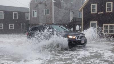 Car driving through water