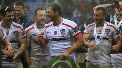 England players celebrate their series victory over New Zealand