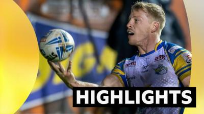 Lachie Miller celebrates a Leeds try