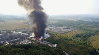 Drone footage of Swadlincote fire