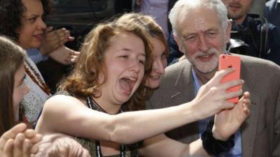 Jeremy Corbyn poses for selfie with supporter