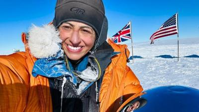 A British Army officer has broken a second world record in the course of an Antarctic trek.