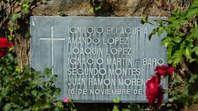 Plaque showing names of murdered priests