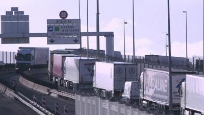 Lorry traffic jam near Calais