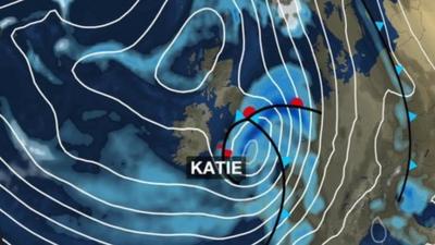 Pressure chart showing storm Katie