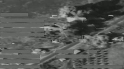 Aerial footage of air strike in Iraq