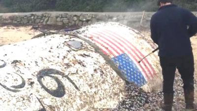 Man spraying wreckage