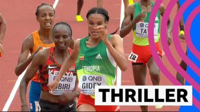 Ethiophian Letesenbet Gidey wins gold in the women's 10,000m at the World Athletics Championships after a close final lap.