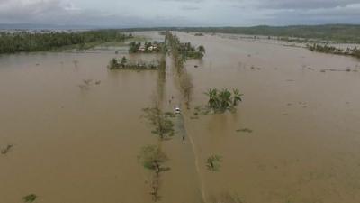 Aerial view of a flooded area