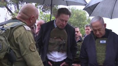 Elon Musk and Israeli PM Netanyahu speaking to soldier