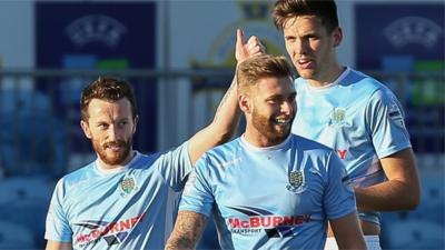 William Faulkner, James Knowles and Adam Lecky celebrate