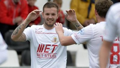 Portadown's Darren Murray celebrates scoring against Crusaders