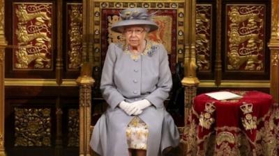 Queen Elizabeth II before she delivers a speech from the throne in House of Lords at the Palace of Westminster