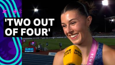 Amy Hunt smiles after winning her second gold of the 2026 Championships