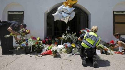 Flowers at scene of church attack in Charleston