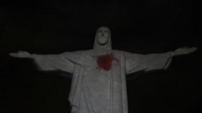 The statue of Christ the Redeemer is lit up with a red heart to launch the campaign named "Movement to Survive," to warn elderly people who suffer diabetes about cardiovascular diseases, in Rio de Janeiro, Brazil July 24, 2018.