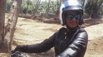 Geeta Tandon on a motorbike