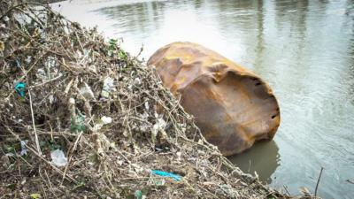 A drum in the River Taff