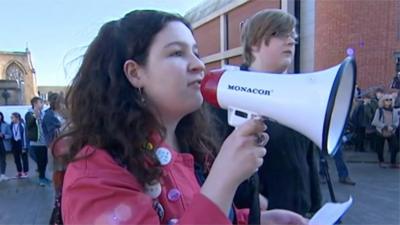 Student speaking at climate strike in Norwich