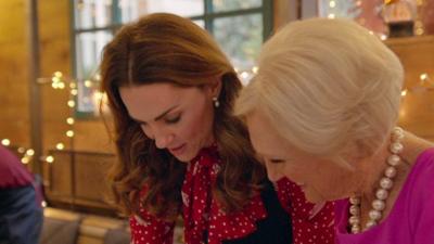 The Duchess of Cambridge with Bake Off host Mary Berry