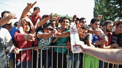 Migrants at the Croatian border town of Tovarnik