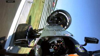 Sergio Perez flips his Force India in practice at the Hungarian Grand Prix