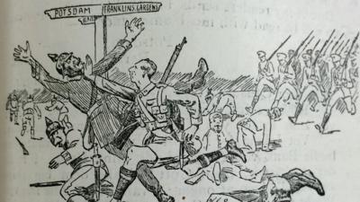 Newspaper cartoon showing Edgar Mobbs