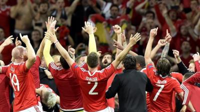 Wales celebrate beating Belgium