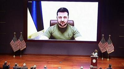 President Zelensky of Ukraine, virtually addressing US congress