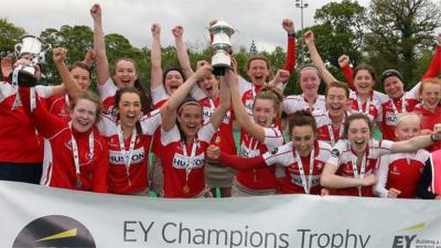 Pegasus players celebrate winning the 2019 Champions Trophy