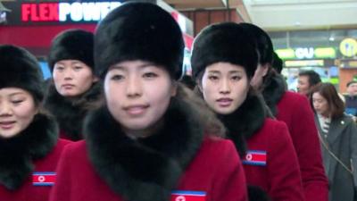 North Korean cheerleaders arrive in the South