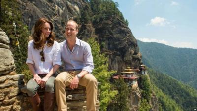 The Duke and Duchess of Cambridge during their hike to the Tiger's Nest Monastery, Bhutan