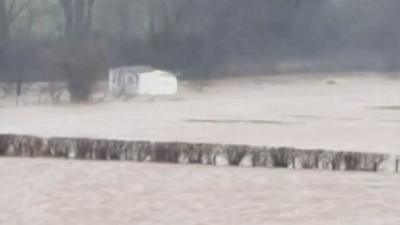 Caravan swept downstream at Llanfair Talhaiarn