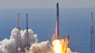 Space X's Falcon 9 rocket as it lifts off