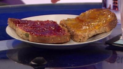 Toast with jam and marmalade