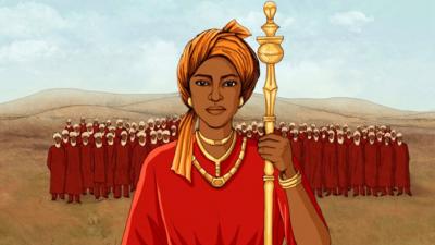 Queen Amina in front of her army