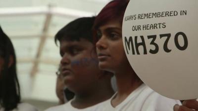 Balloon reading 'Always remembered in our hearts - MH370'