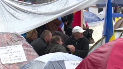 Demonstrators camping outside the prime minister's office in Moldova