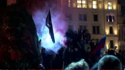 Flare set off at Trafalgar Square