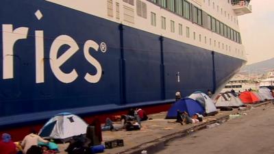 Tents beside ferry