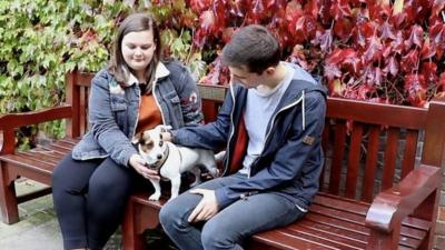 Students and dog