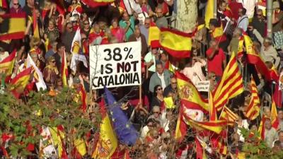 Poster saying '38% is not Catalonia' in Barcelona protest - 29 October 2017