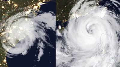 Satellite images of Tropical Storm Florence and Typhoon Mangkhut