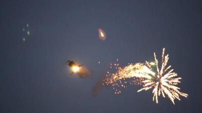 Helicopter and fireworks