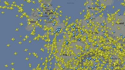 Europe map showing planes in the air