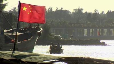 Chinese flag flies on boat