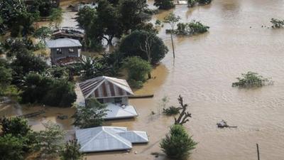 Flooded houses in the Philippines after Typhoon Vamco